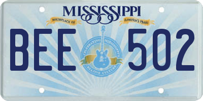 MS license plate BEE502
