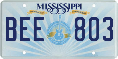 MS license plate BEE803