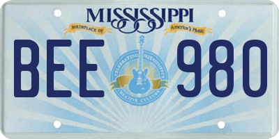 MS license plate BEE980