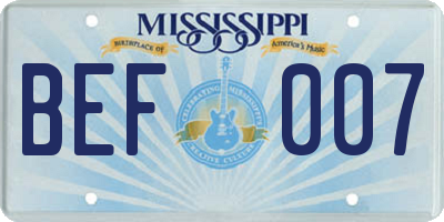 MS license plate BEF007