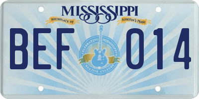 MS license plate BEF014