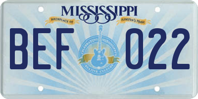 MS license plate BEF022