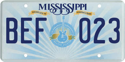 MS license plate BEF023