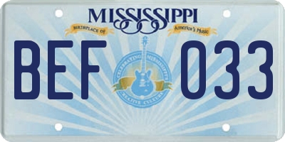 MS license plate BEF033