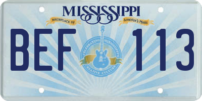 MS license plate BEF113