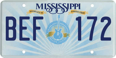 MS license plate BEF172