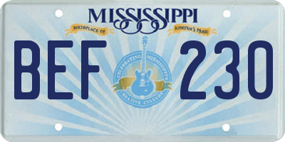 MS license plate BEF230