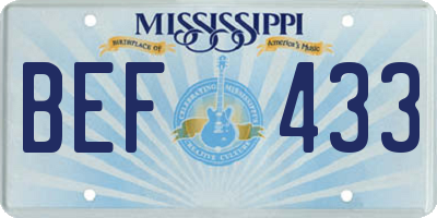 MS license plate BEF433