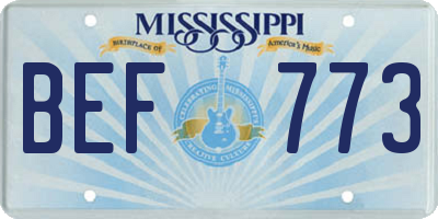 MS license plate BEF773