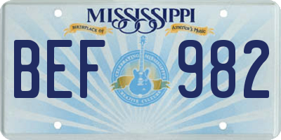 MS license plate BEF982