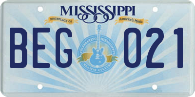 MS license plate BEG021