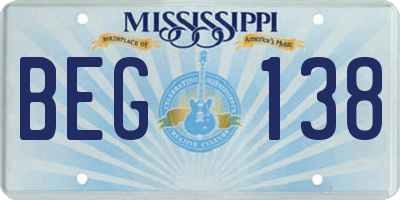 MS license plate BEG138