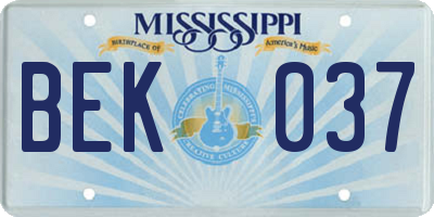 MS license plate BEK037