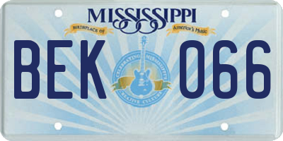MS license plate BEK066
