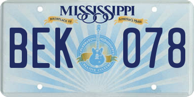 MS license plate BEK078