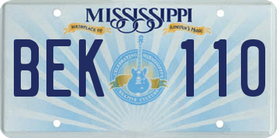 MS license plate BEK110