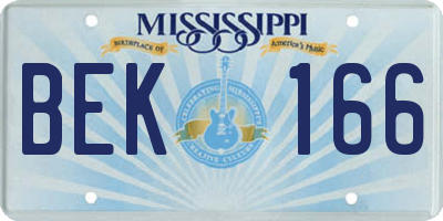 MS license plate BEK166