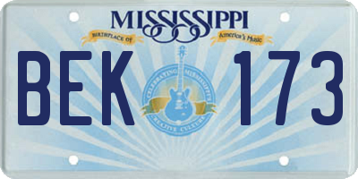 MS license plate BEK173
