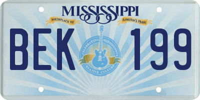 MS license plate BEK199
