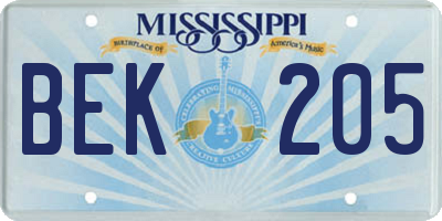MS license plate BEK205