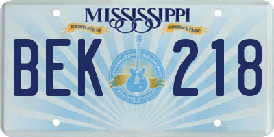 MS license plate BEK218