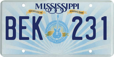MS license plate BEK231
