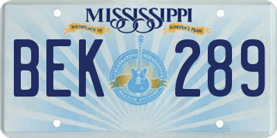 MS license plate BEK289