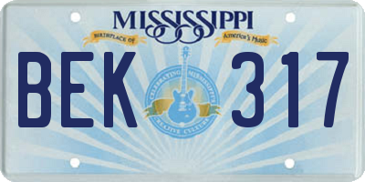 MS license plate BEK317