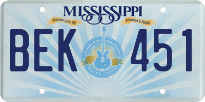 MS license plate BEK451