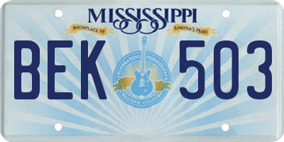 MS license plate BEK503