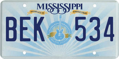 MS license plate BEK534