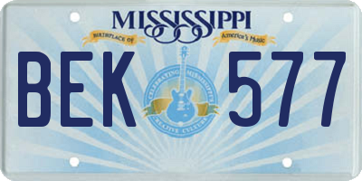 MS license plate BEK577