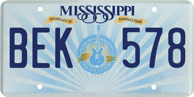 MS license plate BEK578