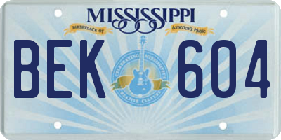 MS license plate BEK604