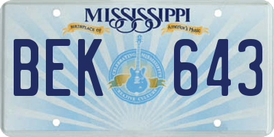 MS license plate BEK643