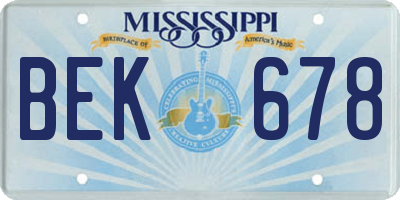 MS license plate BEK678
