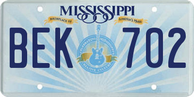 MS license plate BEK702