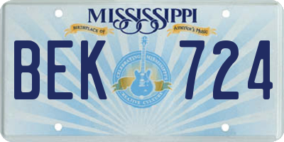 MS license plate BEK724