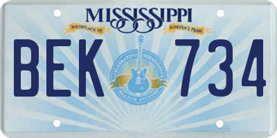 MS license plate BEK734