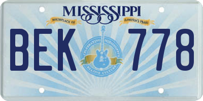 MS license plate BEK778