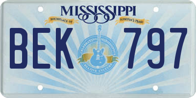 MS license plate BEK797
