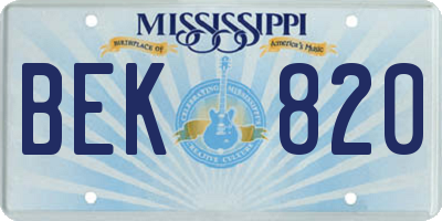 MS license plate BEK820