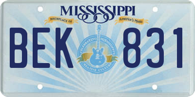 MS license plate BEK831