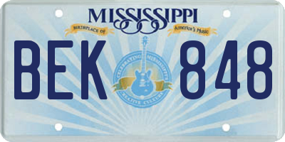 MS license plate BEK848