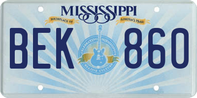 MS license plate BEK860