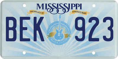 MS license plate BEK923