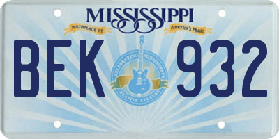 MS license plate BEK932