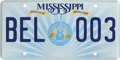 MS license plate BEL003