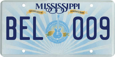 MS license plate BEL009
