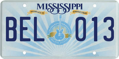MS license plate BEL013